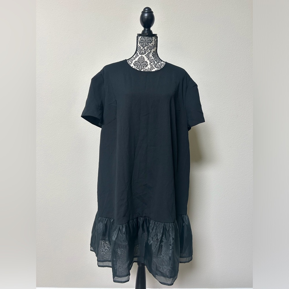 Who What Wear Women’s Plus Size Black Tunic Dress with Sheer Ruffle Hem 2X